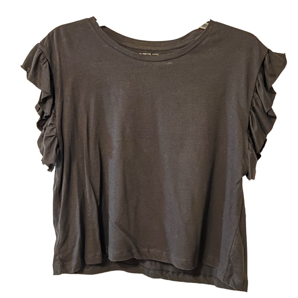 NEW For the Republic Flutter Sleeve Crew Neck Top S Boxy Oversized Black - Picture 5 of 11